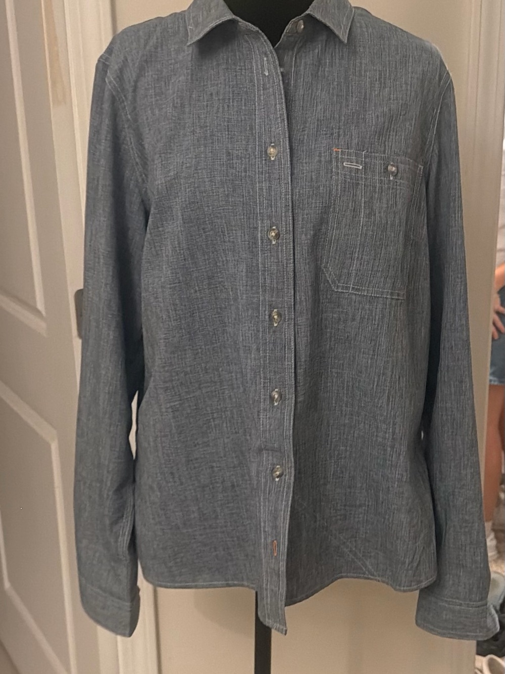 Orvis Light Blue Textured Cotton Button-Down Shirt